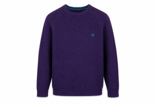 Crew Clothing Company Men’s Purple L Lambswool Crew Neck Waffle Knit Jumper