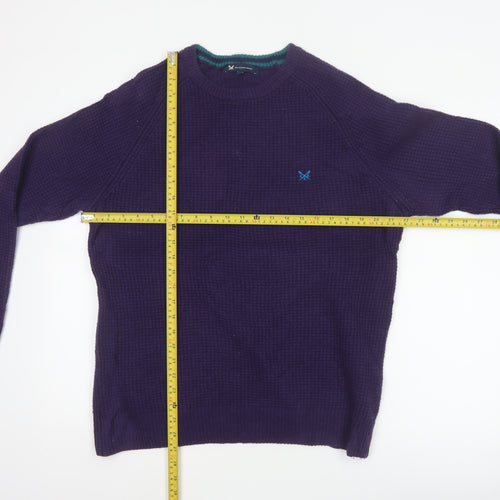 Crew Clothing Company Men’s Purple L Lambswool Crew Neck Waffle Knit Jumper