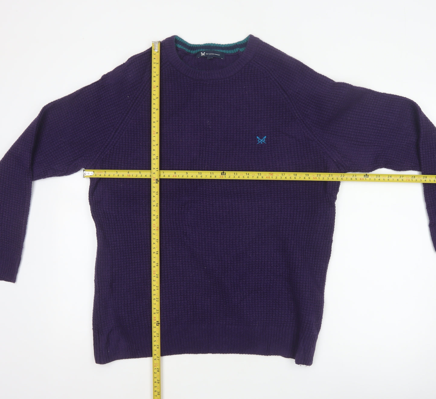 Crew Clothing Company Men’s Purple L Lambswool Crew Neck Waffle Knit Jumper