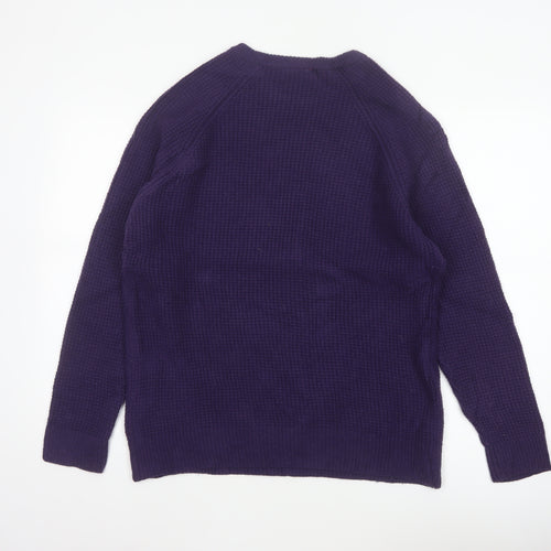 Crew Clothing Company Men’s Purple L Lambswool Crew Neck Waffle Knit Jumper