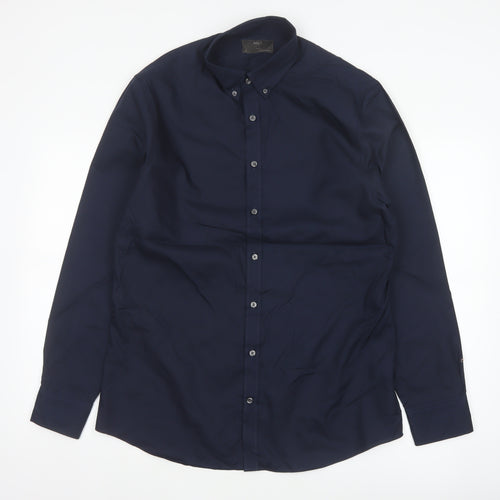 Marks & Spencer Men Blue 16 Slim Button Down Long Sleeve Shirt