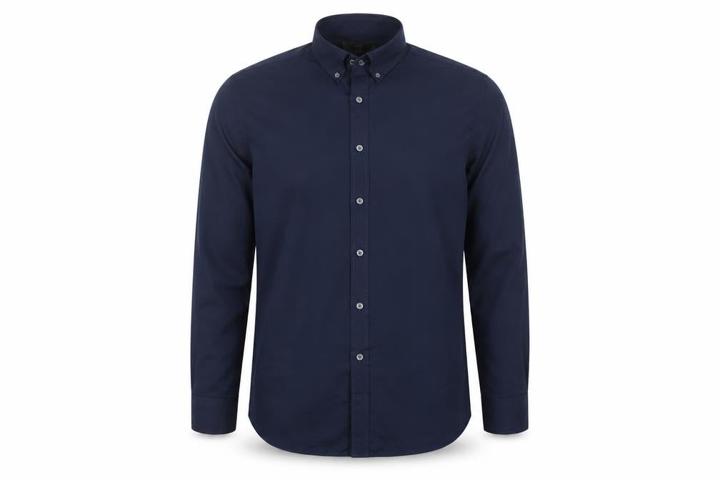 Front view of Marks & Spencer Men Blue 16 Slim Button Down Long Sleeve Shirt