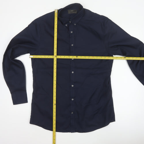 Marks & Spencer Men Blue 16 Slim Button Down Long Sleeve Shirt