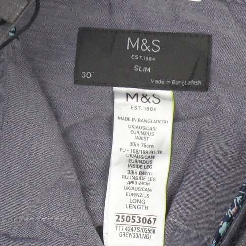 Marks & Spencer Men's Grey 30 Slim Pinstripe Dress Trousers 33L
