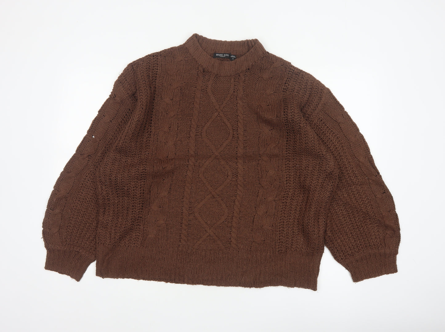 Brave Soul Women’s Brown Size 14 Cable Knit Mock Neck Jumper