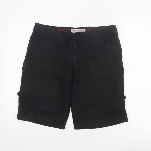 New Look Women Black UK 12 Linen Cotton Cargo Bermuda Shorts
