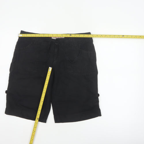 New Look Women Black UK 12 Linen Cotton Cargo Bermuda Shorts
