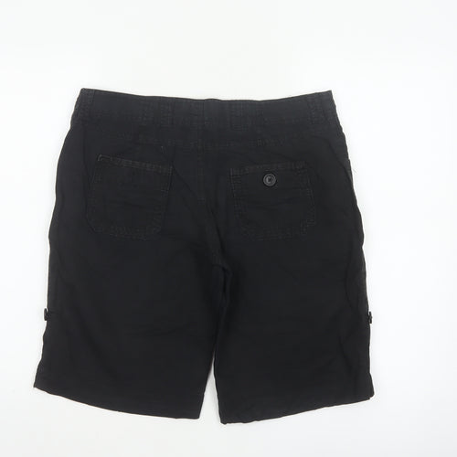 New Look Women Black UK 12 Linen Cotton Cargo Bermuda Shorts