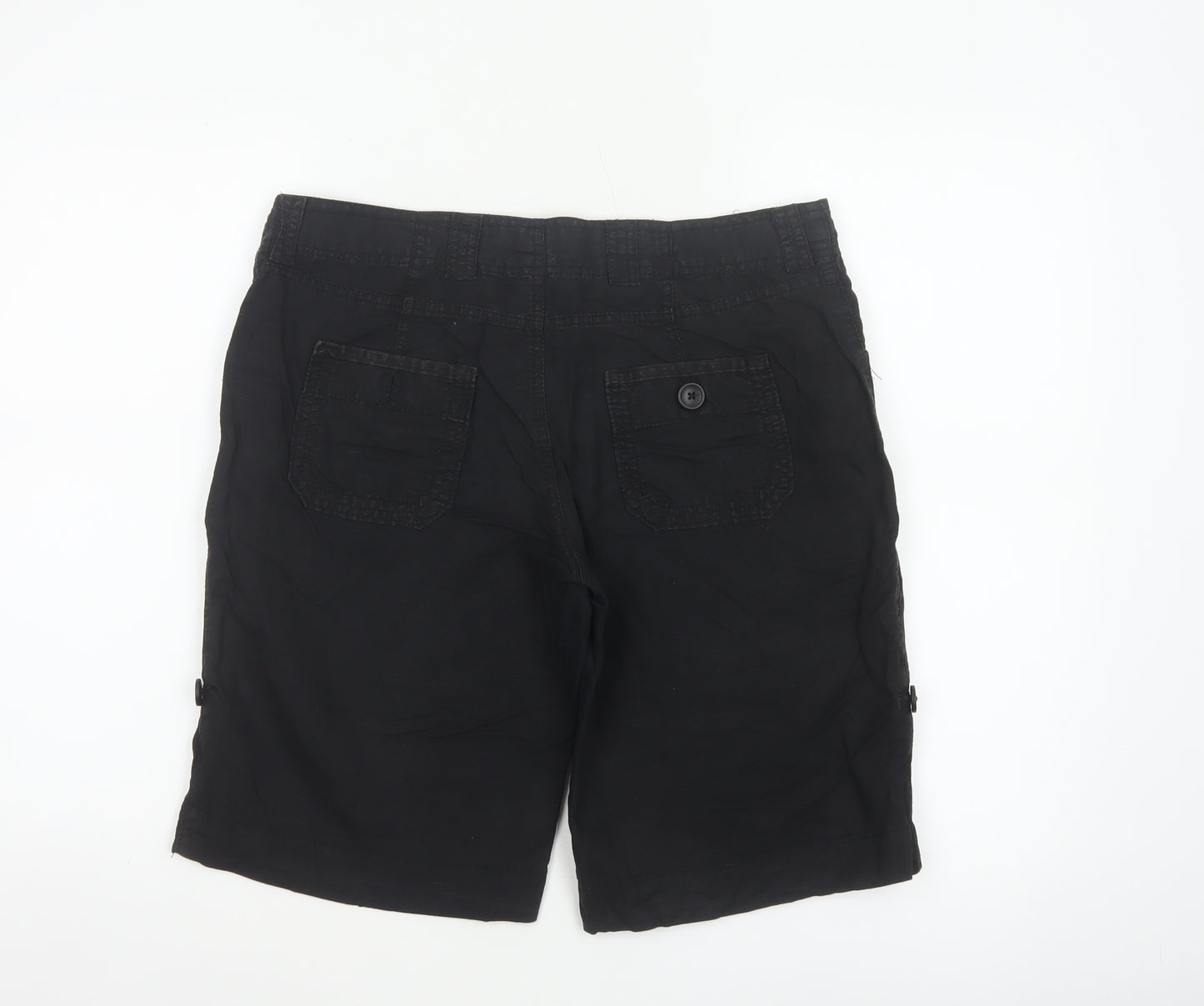 New Look Women Black UK 12 Linen Cotton Cargo Bermuda Shorts