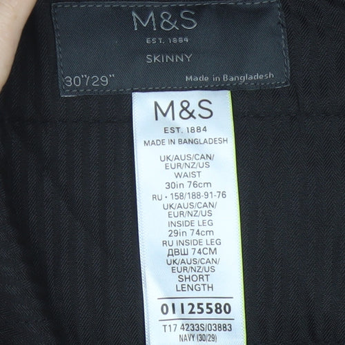 Marks and Spencer Men Blue 30/29 Skinny Smart Dress Trousers