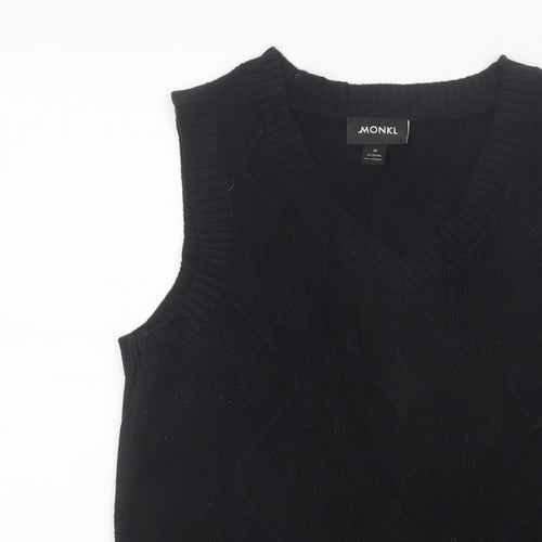 MONKI Women Black UK 12 Cable Knit V-Neck Sleeveless Jumper Vest