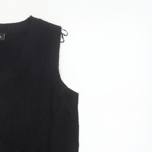 MONKI Women Black UK 12 Cable Knit V-Neck Sleeveless Jumper Vest