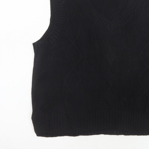 MONKI Women Black UK 12 Cable Knit V-Neck Sleeveless Jumper Vest