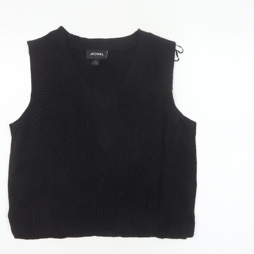 MONKI Women Black UK 12 Cable Knit V-Neck Sleeveless Jumper Vest