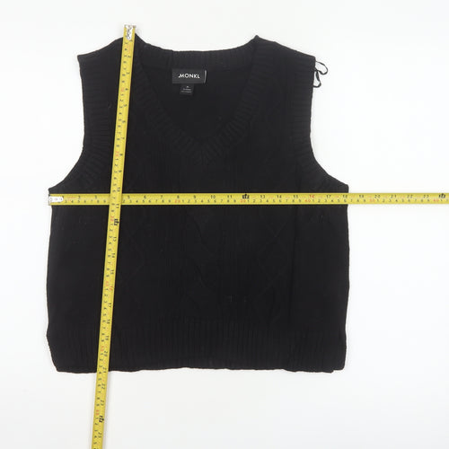 MONKI Women Black UK 12 Cable Knit V-Neck Sleeveless Jumper Vest