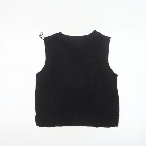 MONKI Women Black UK 12 Cable Knit V-Neck Sleeveless Jumper Vest