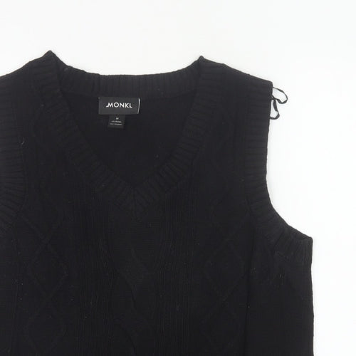 MONKI Women Black UK 12 Cable Knit V-Neck Sleeveless Jumper Vest