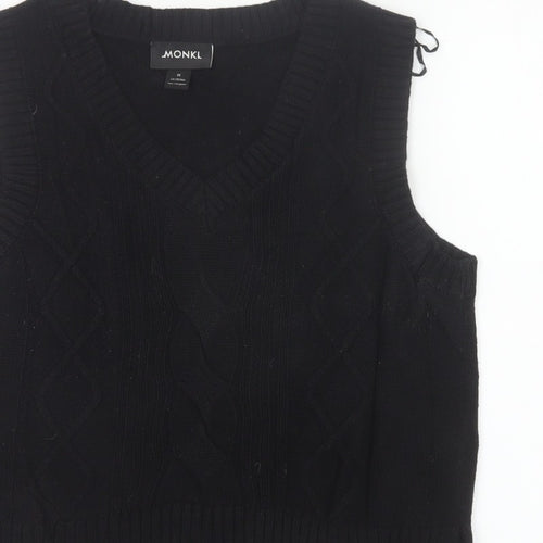 MONKI Women Black UK 12 Cable Knit V-Neck Sleeveless Jumper Vest