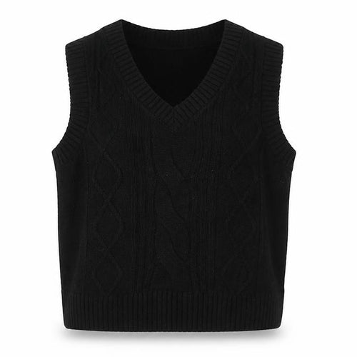 MONKI Women Black UK 12 Cable Knit V-Neck Sleeveless Jumper Vest