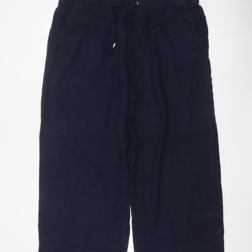 M&S Women’s Navy Blue Size 20 Linen Wide Leg Drawstring Trousers