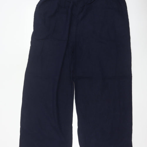 M&S Women’s Navy Blue Size 20 Linen Wide Leg Drawstring Trousers