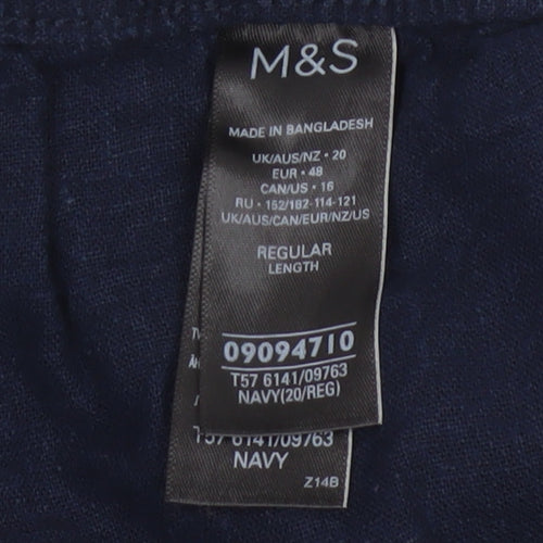 M&S Women’s Navy Blue Size 20 Linen Wide Leg Drawstring Trousers