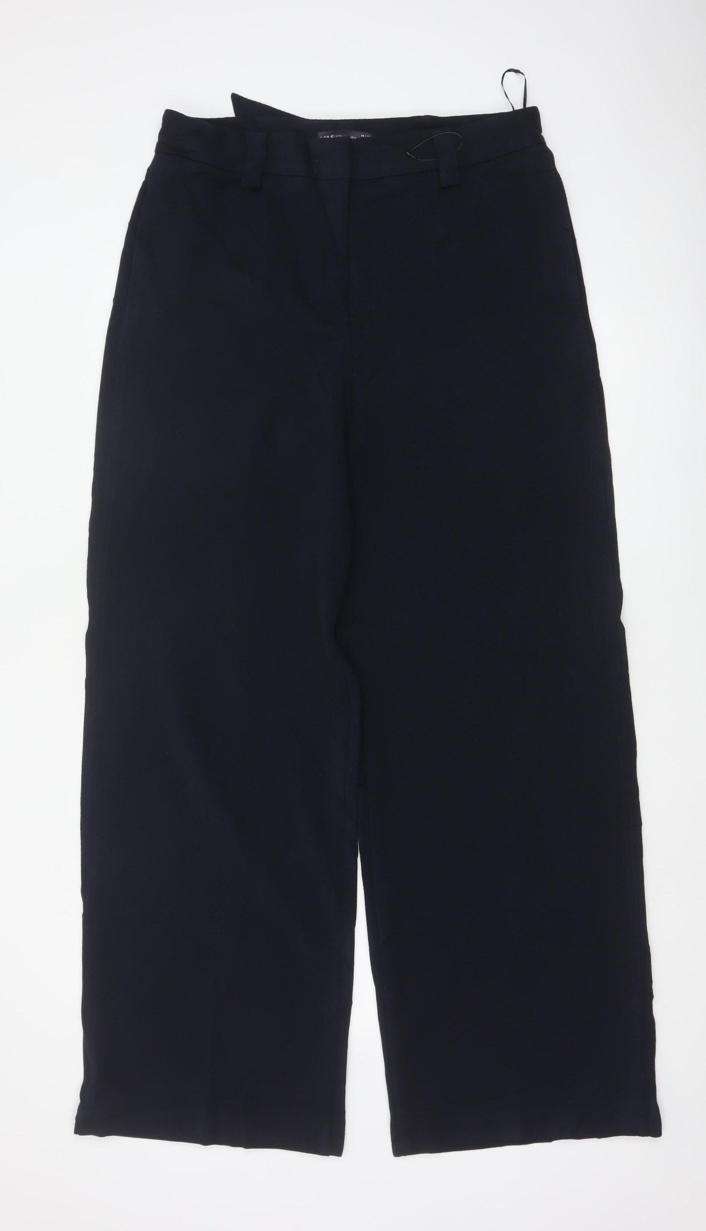 M&S Women’s Navy UK 14 Long Wide-Leg Belted Tailored Trousers