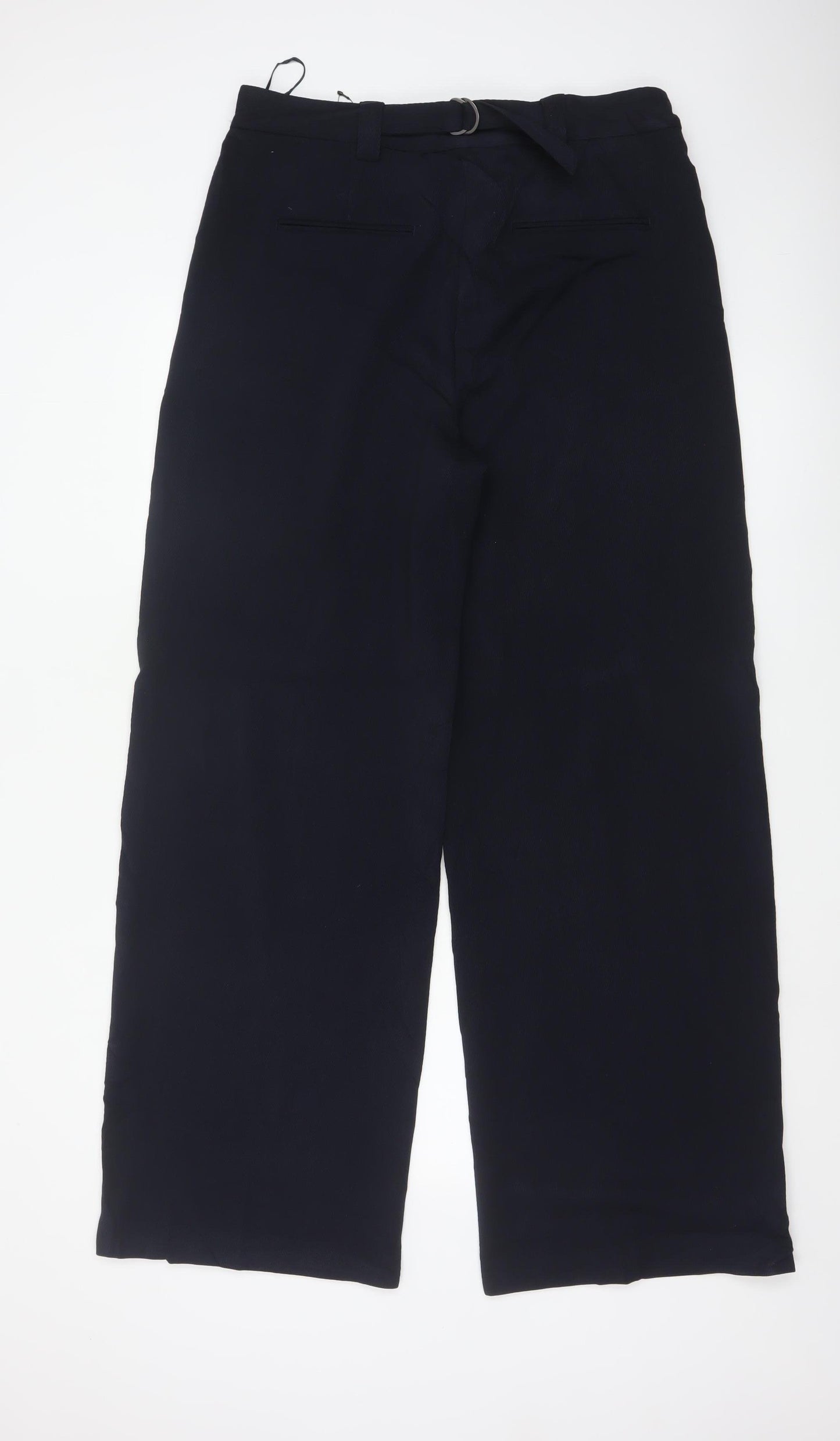 M&S Women’s Navy UK 14 Long Wide-Leg Belted Tailored Trousers