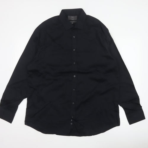 Marks & Spencer Men Black 17.5 Tailored Pure Cotton Long Sleeve Shirt