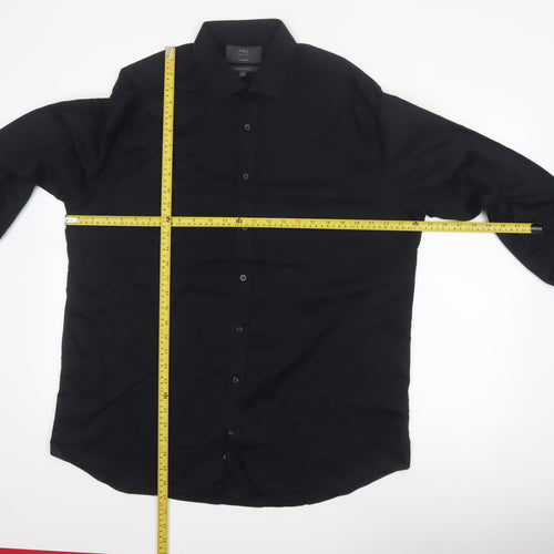 Marks & Spencer Men Black 17.5 Tailored Pure Cotton Long Sleeve Shirt