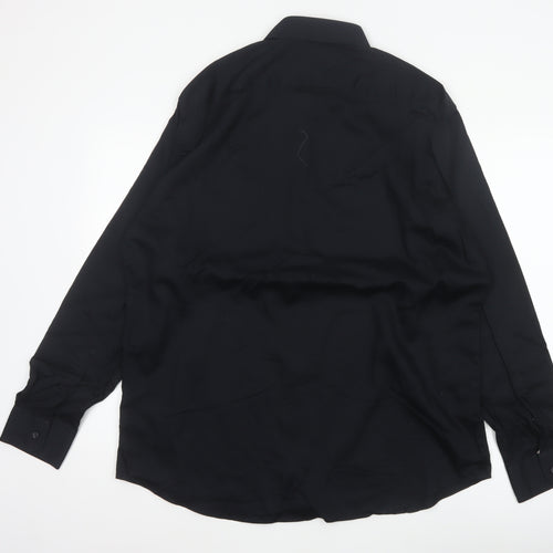 Marks & Spencer Men Black 17.5 Tailored Pure Cotton Long Sleeve Shirt