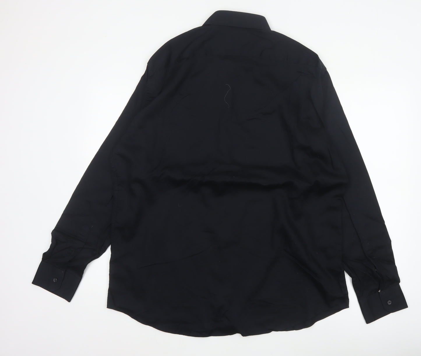 Marks & Spencer Men Black 17.5 Tailored Pure Cotton Long Sleeve Shirt