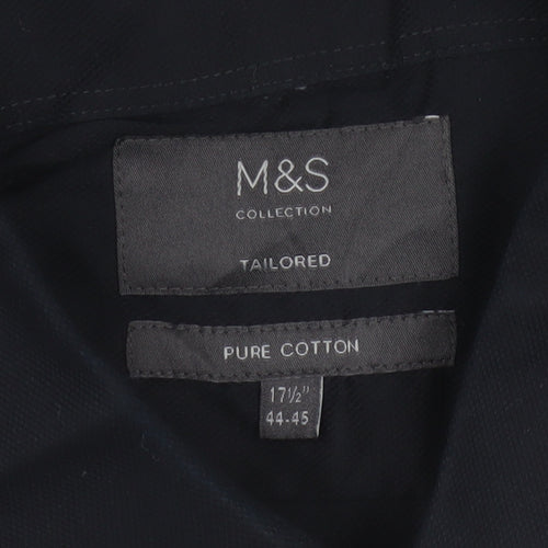 Marks & Spencer Men Black 17.5 Tailored Pure Cotton Long Sleeve Shirt