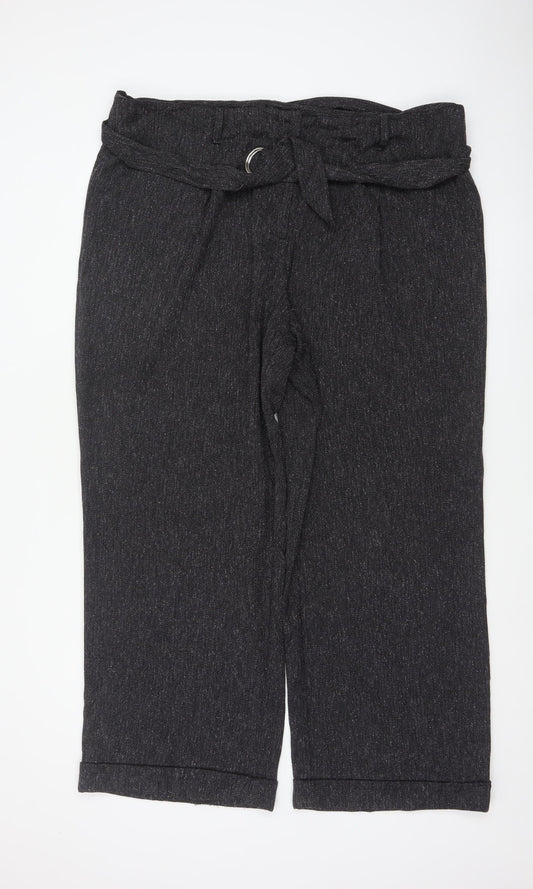 Next Women's Grey UK 20 Paperbag Cropped Belted Tapered Trousers