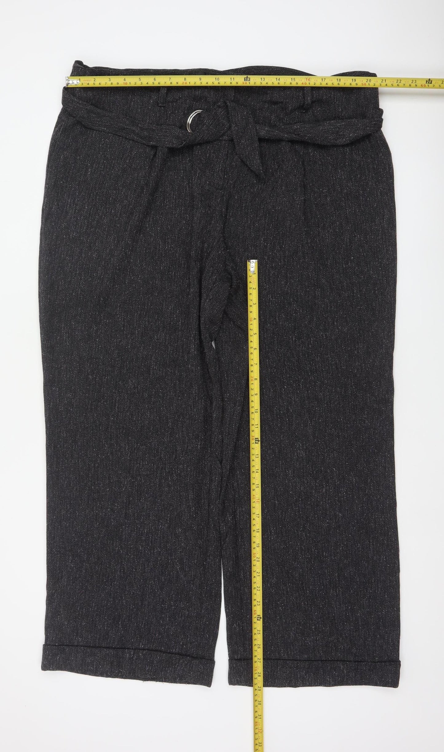 Next Women's Grey UK 20 Paperbag Cropped Belted Tapered Trousers