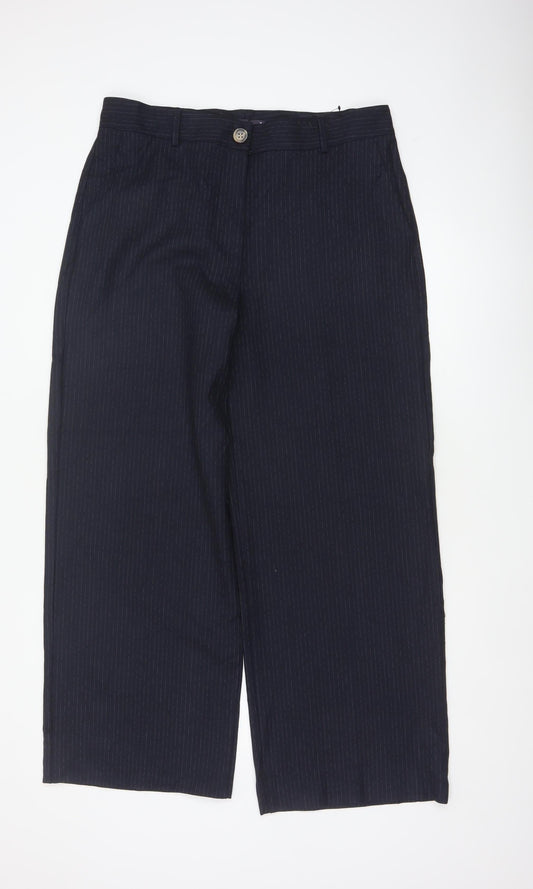 M&S Women Blue Pinstripe UK 16 Straight Tailored Work Trousers