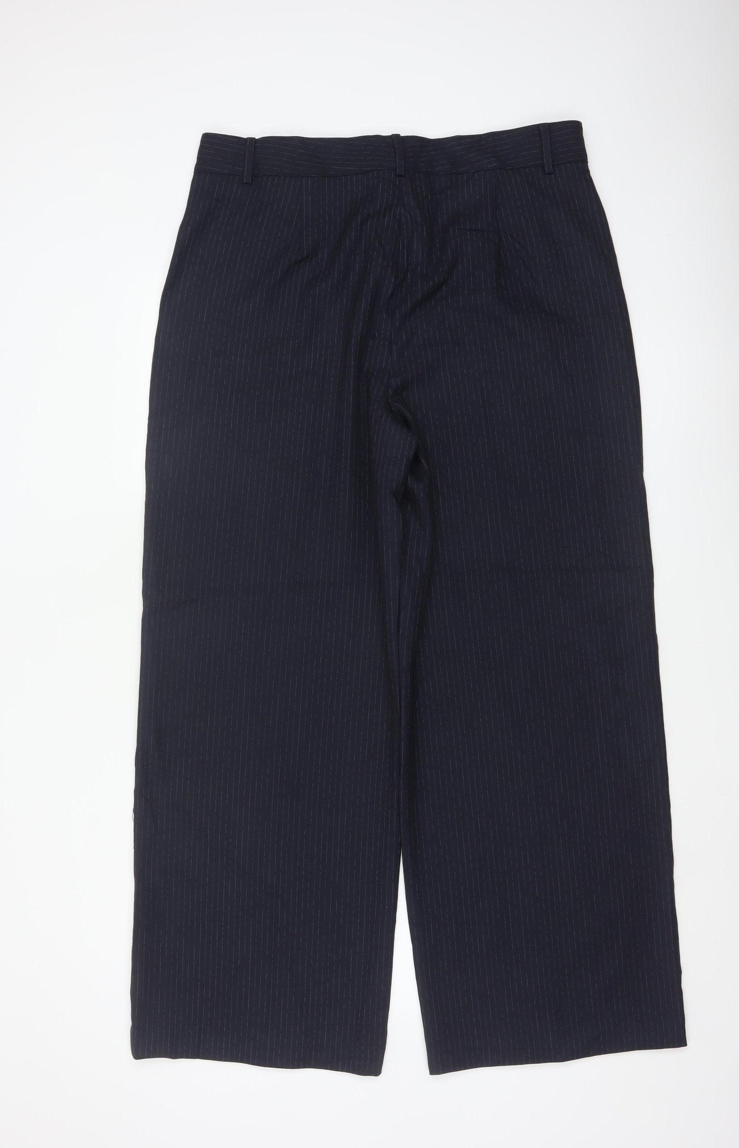 M&S Women Blue Pinstripe UK 16 Straight Tailored Work Trousers