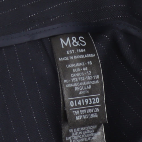 M&S Women Blue Pinstripe UK 16 Straight Tailored Work Trousers