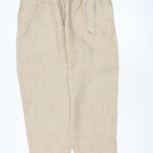 Marks & Spencer Women’s Beige UK 16 Linen Paperbag Belt Trousers