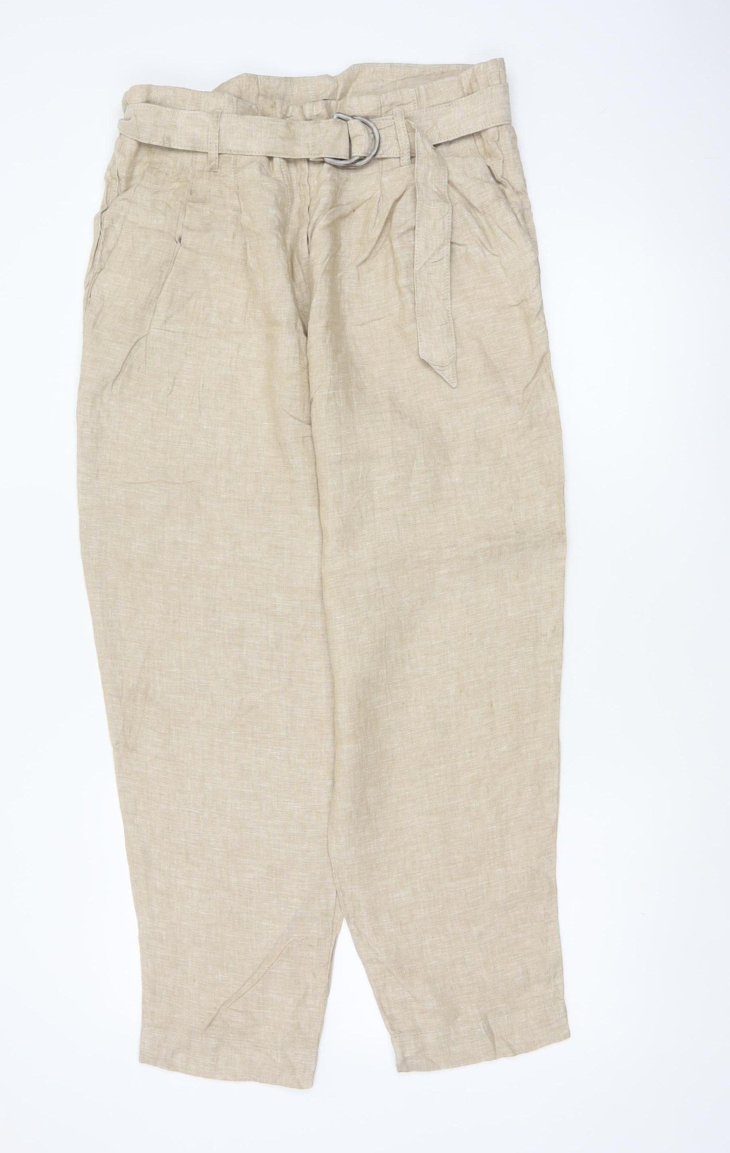Marks & Spencer Women’s Beige UK 16 Linen Paperbag Belt Trousers