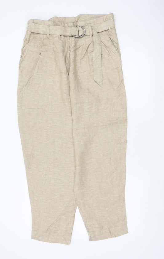 Marks & Spencer Women’s Beige UK 16 Linen Paperbag Belt Trousers