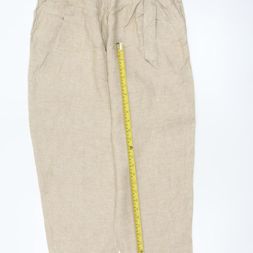 Marks & Spencer Women’s Beige UK 16 Linen Paperbag Belt Trousers