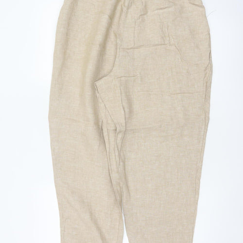 Marks & Spencer Women’s Beige UK 16 Linen Paperbag Belt Trousers