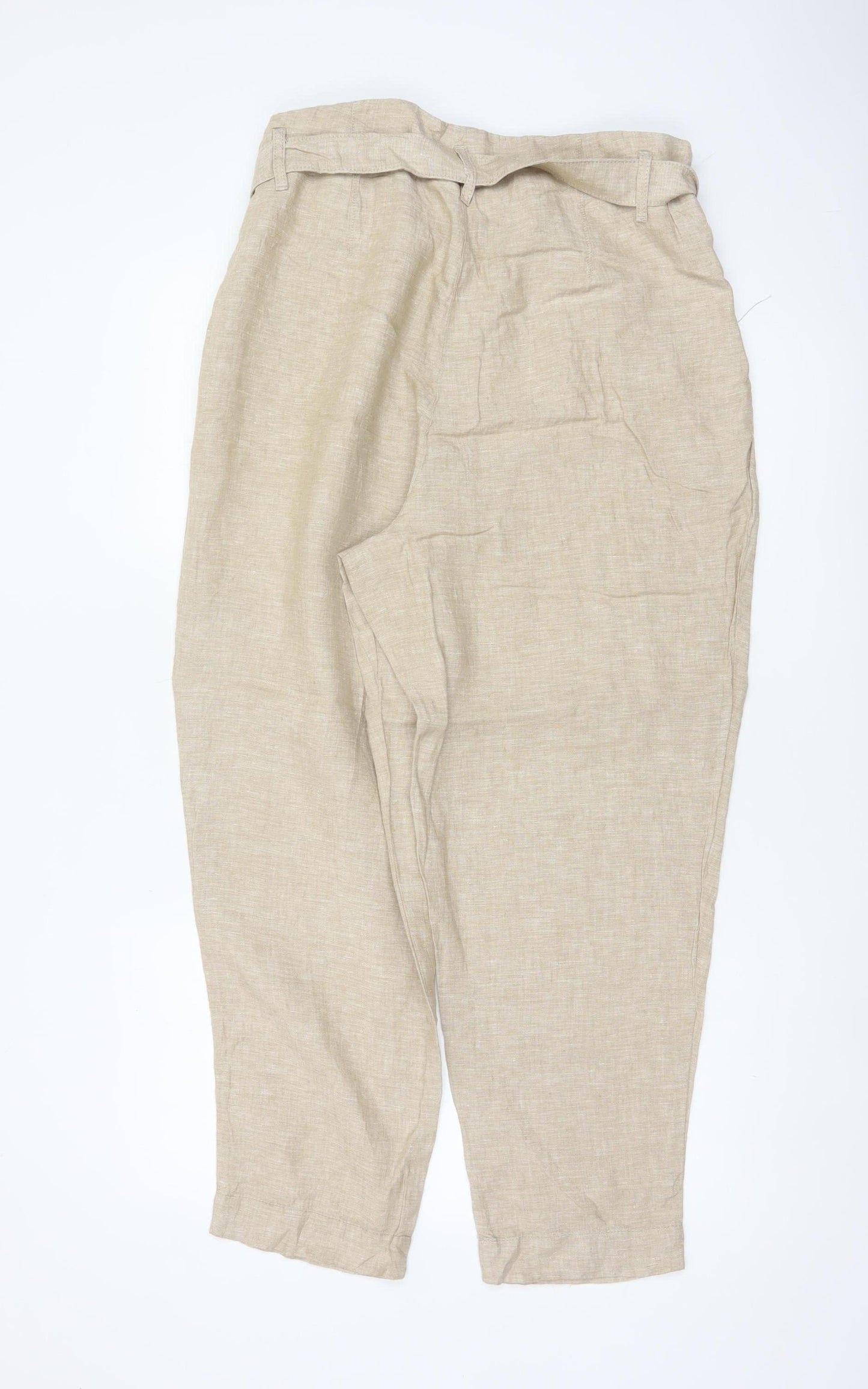 Marks & Spencer Women’s Beige UK 16 Linen Paperbag Belt Trousers