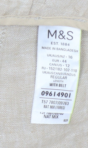Marks & Spencer Women’s Beige UK 16 Linen Paperbag Belt Trousers