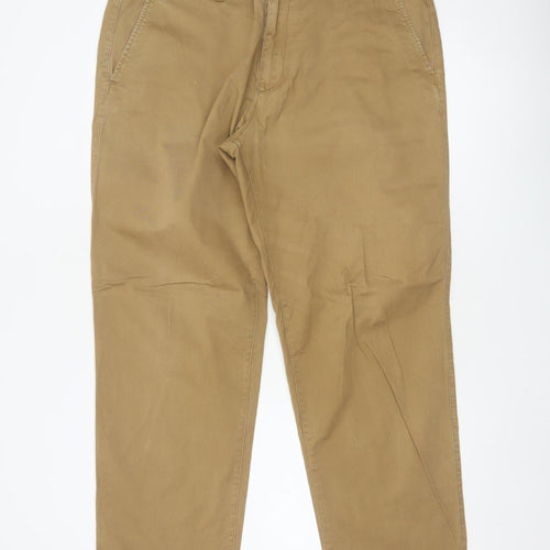 Gap Men’s Beige 38x32 Straight Chino Trousers Cotton Flat Front