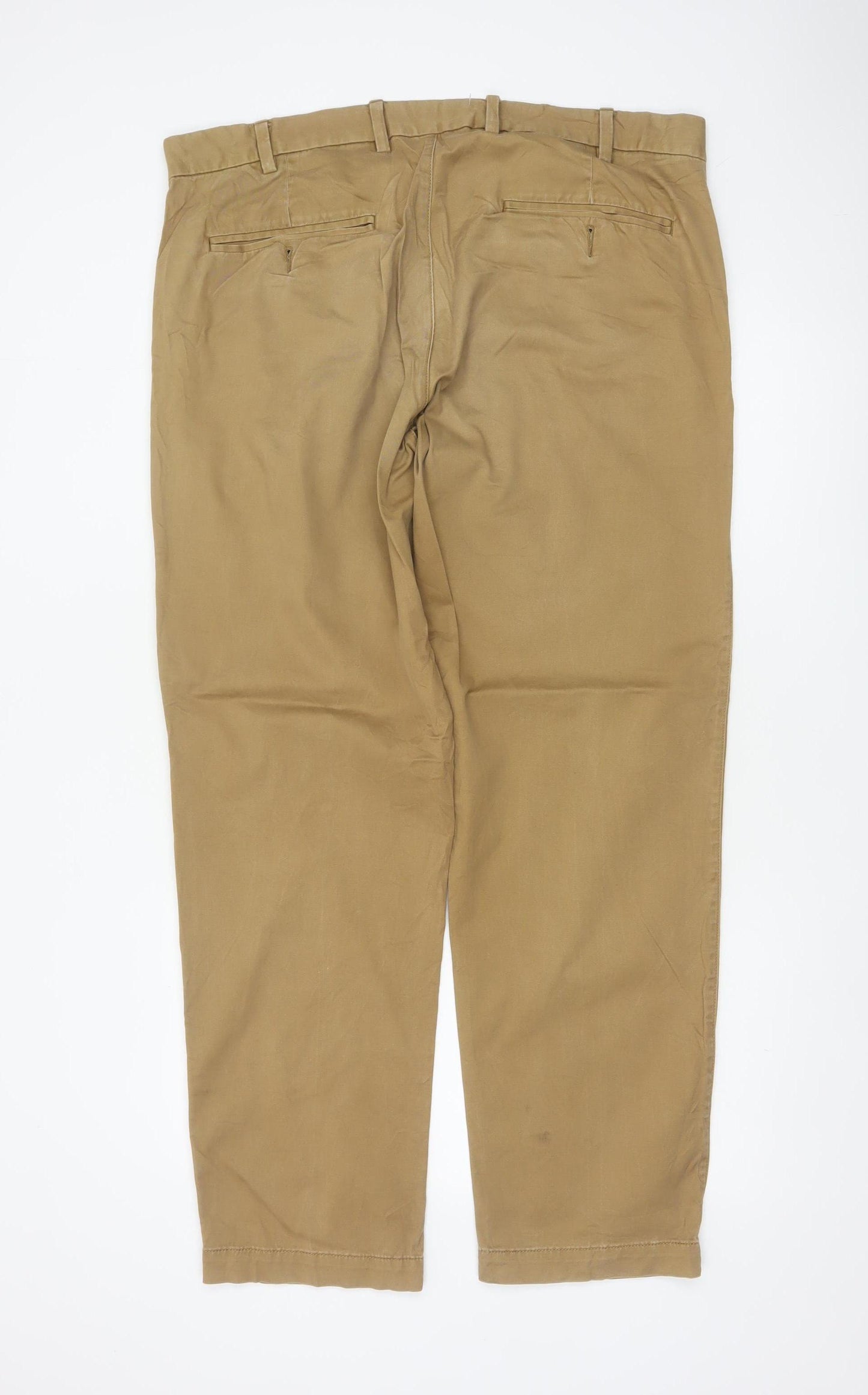 Gap Men’s Beige 38x32 Straight Chino Trousers Cotton Flat Front