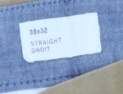 Gap Men’s Beige 38x32 Straight Chino Trousers Cotton Flat Front