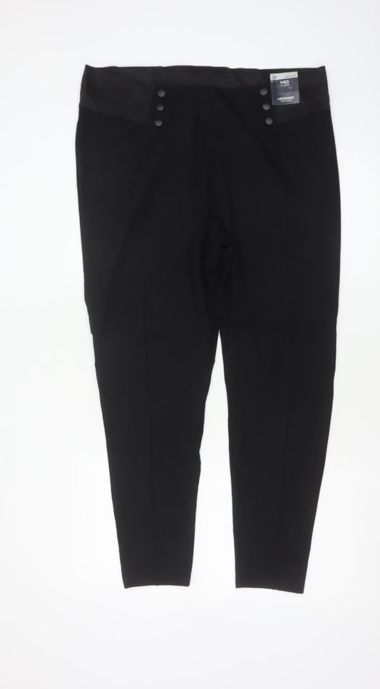 Marks & Spencer Women Black Size 20 High Rise Button Leggings Regular