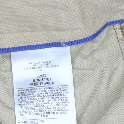 Gap Men's Beige 32/32 Regular Straight Cotton Chino Trousers
